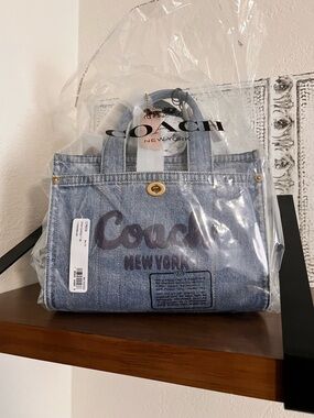 NWT Coach Denim Logo Tote Bag - Light Blue with Gold Hardware
